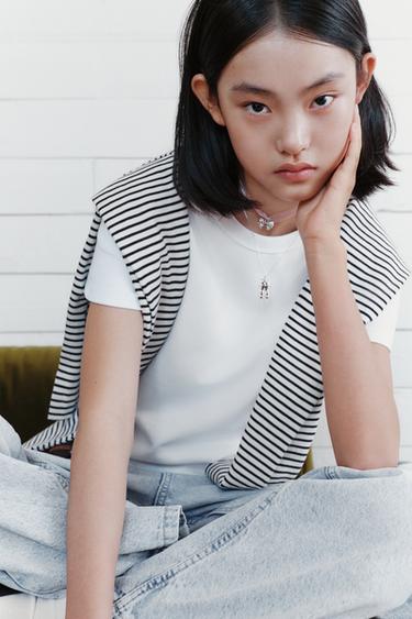 Zara 素色交織棉T恤 - 白色