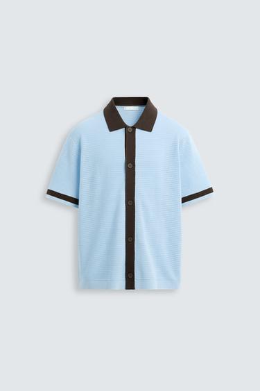 CAMISA PUNTO CONTRASTE - Azul claro de Zara