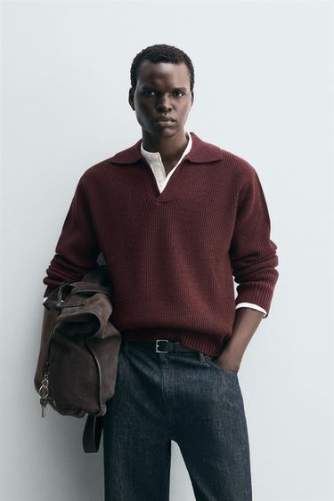 PURL KNIT POLO SHIRT - Burgundy by Zara