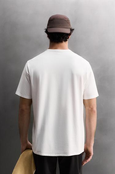 T-SHIRT TECHNIQUE MÉLANGE DE COTON - Blanc de Zara - Image 2