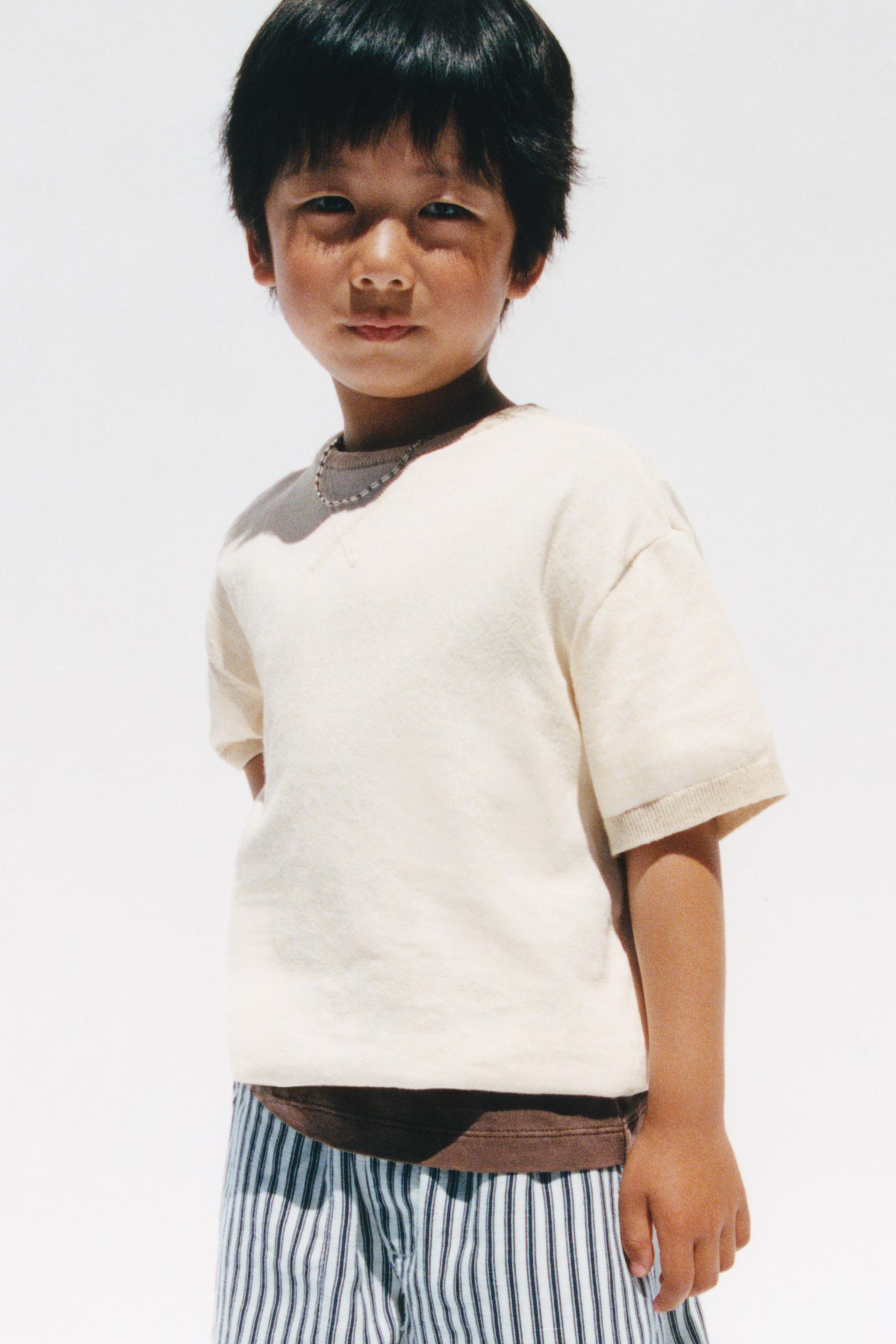 KNIT T-SHIRT WITH COTTON AND LINEN — Light beige