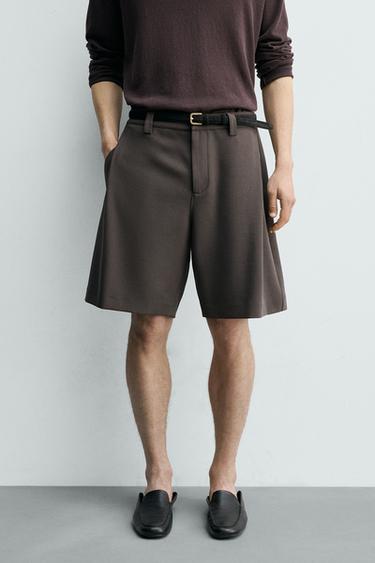 RELAXED FIT BERMUDA SHORTS WITH SIDE PLEATS - Chocolate by Zara