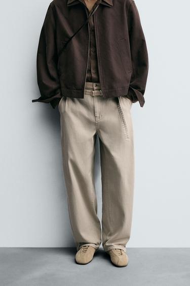 BELTED WIDE-LEG BALLOON FIT TROUSERS - Beige by Zara