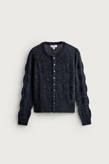 Zara CROPPED FIT POINTELLE CARDIGAN - Blue