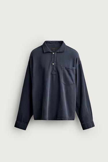 CAMISA POLO DENIM RELAXED FIT ALAMARES - Petróleo de Zara