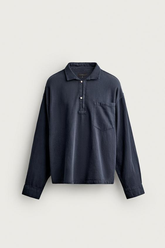 CAMISA POLO DENIM RELAXED FIT ALAMARES - Petróleo de Zara - Imagen 0
