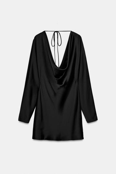 ROBE SATINÉE DÉCOLLETÉ FLUIDE - Noir de Zara - Image 5