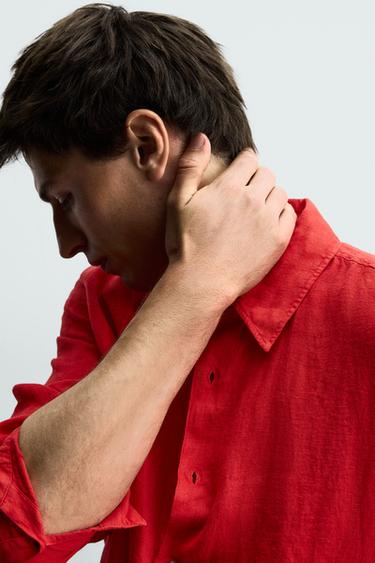 100% LINEN REGULAR FIT SHIRT - Red by Zara - Image 5