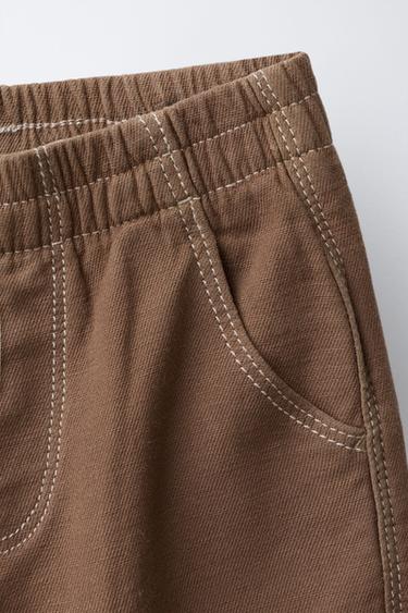 TOPSTITCHED ELASTICATED BAGGY TROUSERS - Dark tan by Zara - Image 3