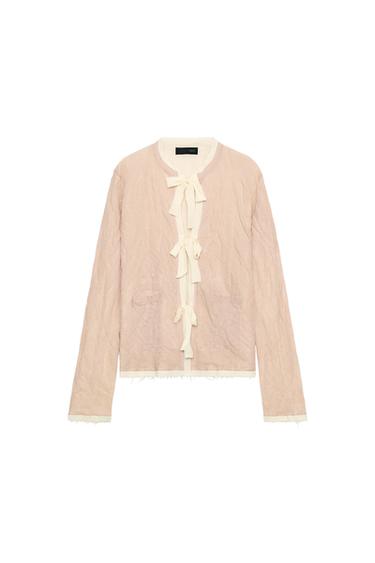 CHAQUETA COMBINADA PUNTO LAZOS - Rosa / Blanco de Zara