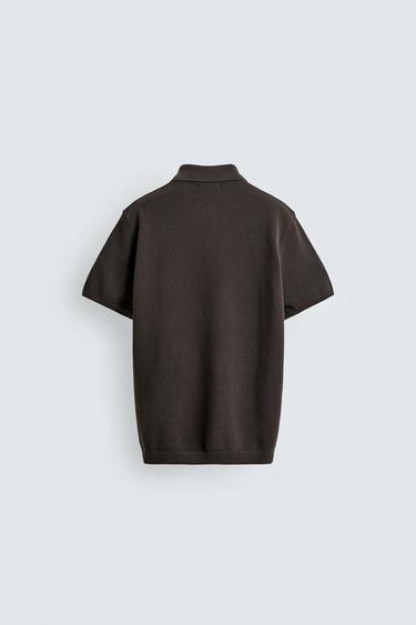 TEXTURED KNIT POLO SHIRT - Chocolate by Zara