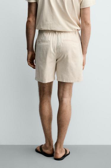 SHORT RELAXED FIT EN COTON ET LIN - Beige clair de Zara - Image 2
