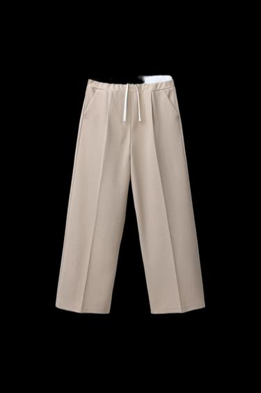 DOUBLE WAISTBAND WIDE-LEG TROUSERS - Light beige by Zara - Image 0
