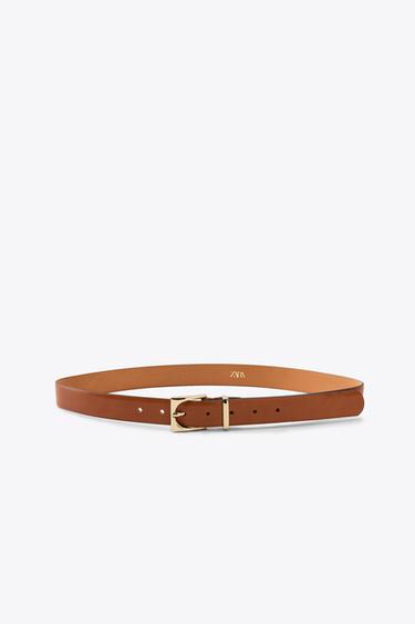 Zara LEATHER BELT WITH GEOMETRIC BUCKLE - Leather