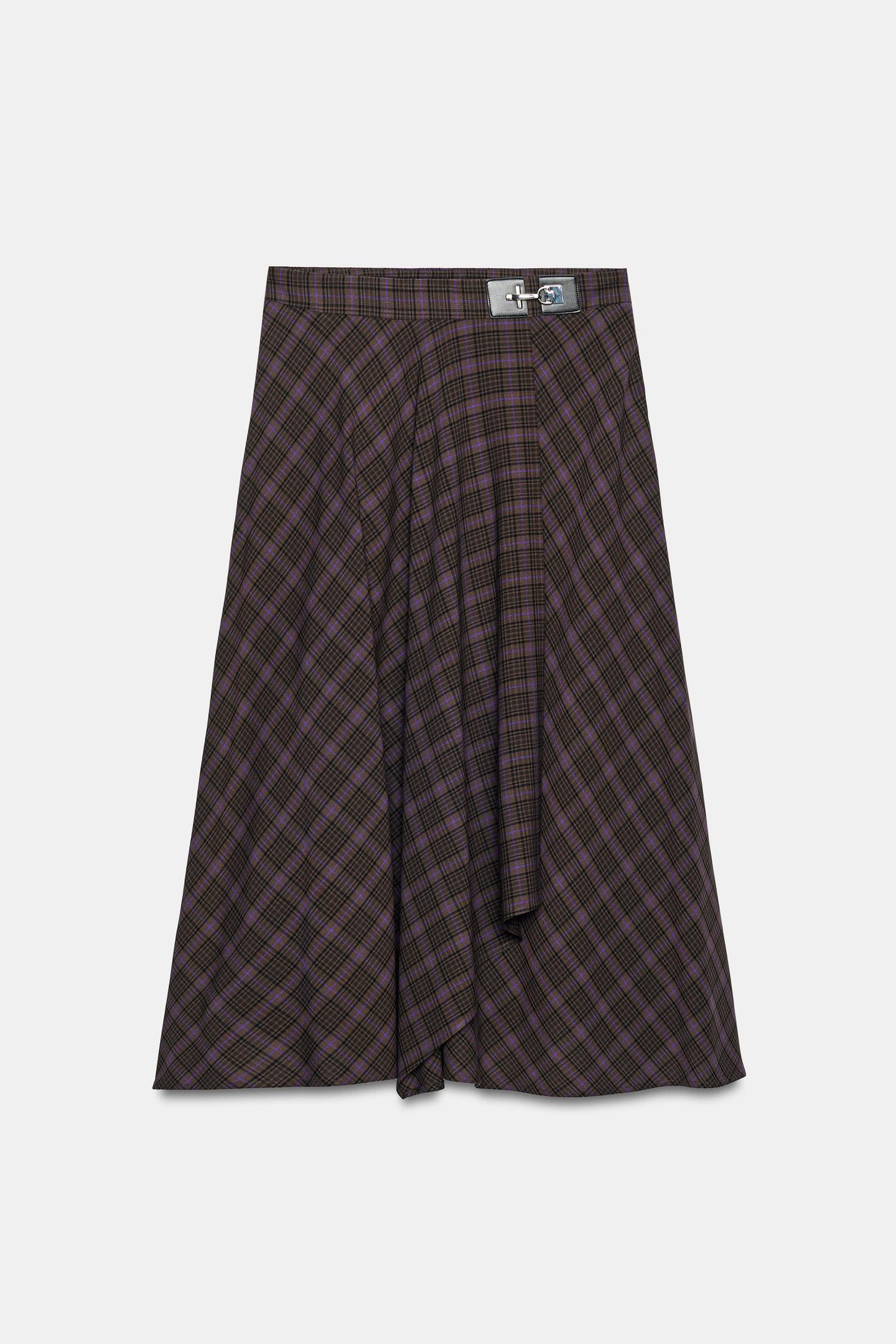 Женская юбка Zara Checked Hardware MIDI, цвет: Коричневый