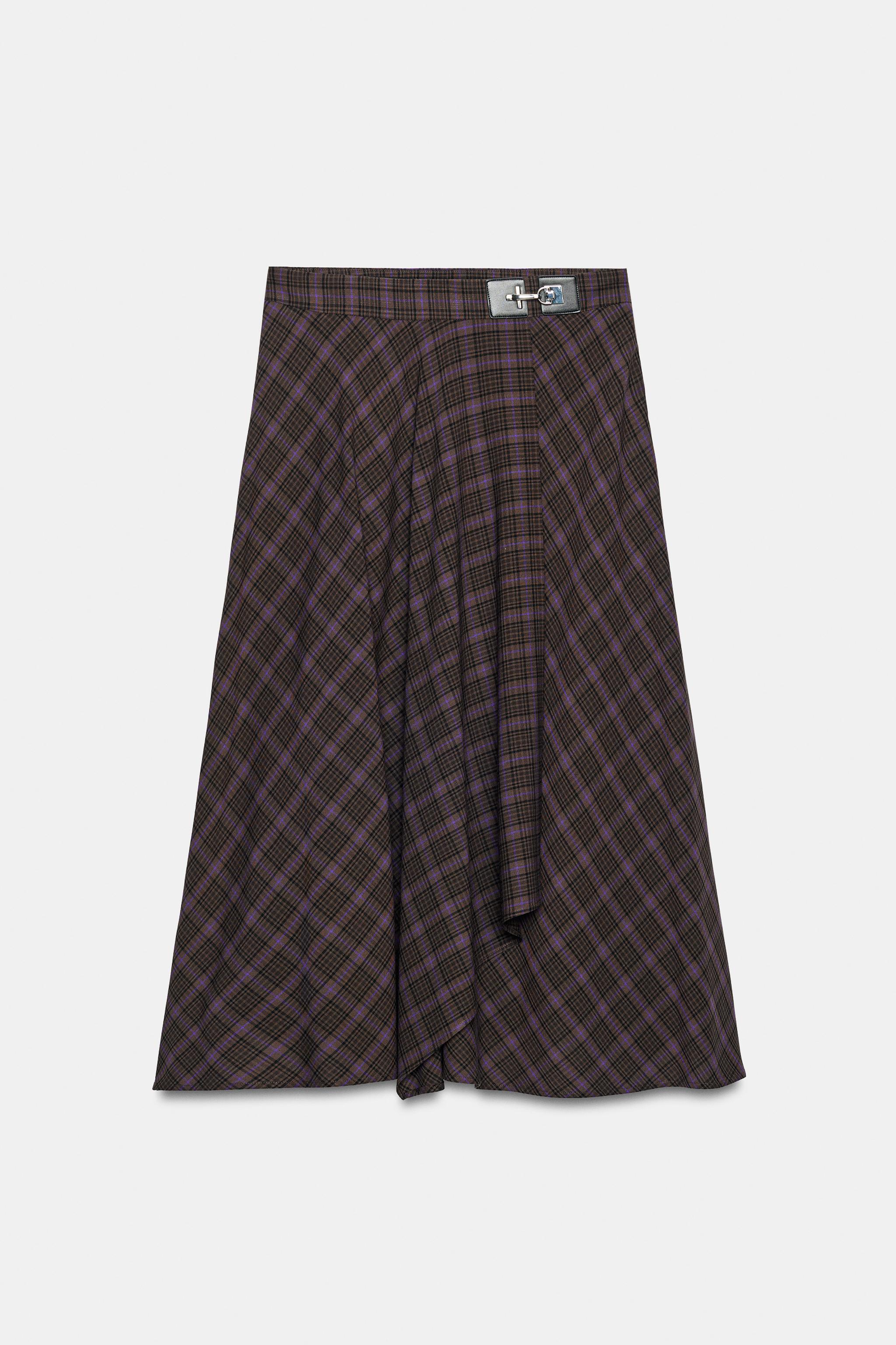 JUPE MIDI CARREAUX GARNITURE