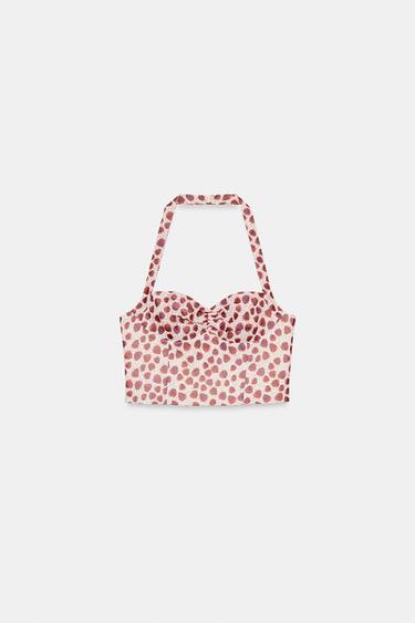TOP HALTER IMPRIMÉ - Écru / Rouge de Zara - Image 5