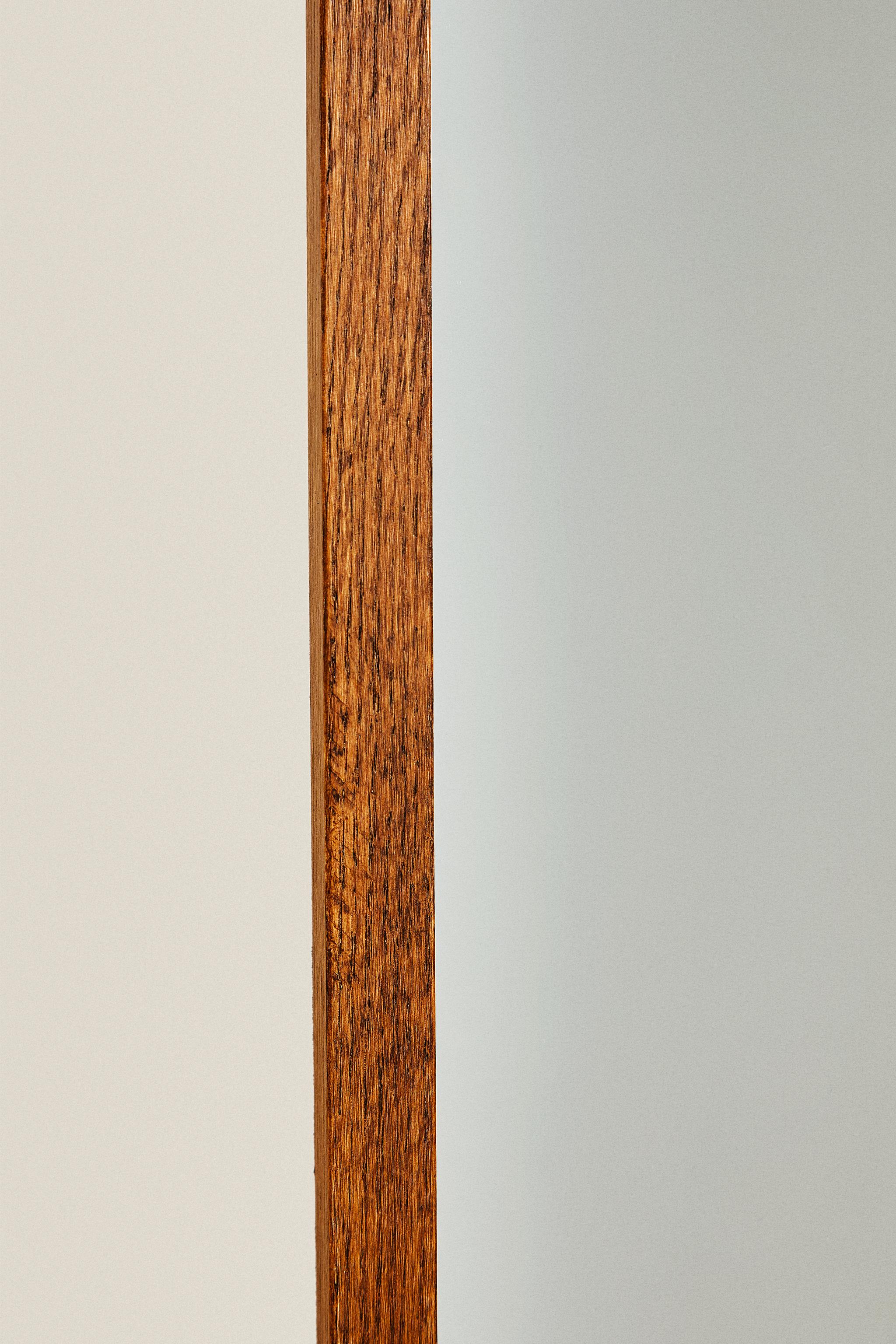 Round Full Length Mirror with Oak Wood Frame