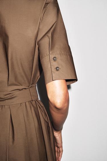 ZW COLLECTION POPLIN DRESS - Brown by Zara - Image 5