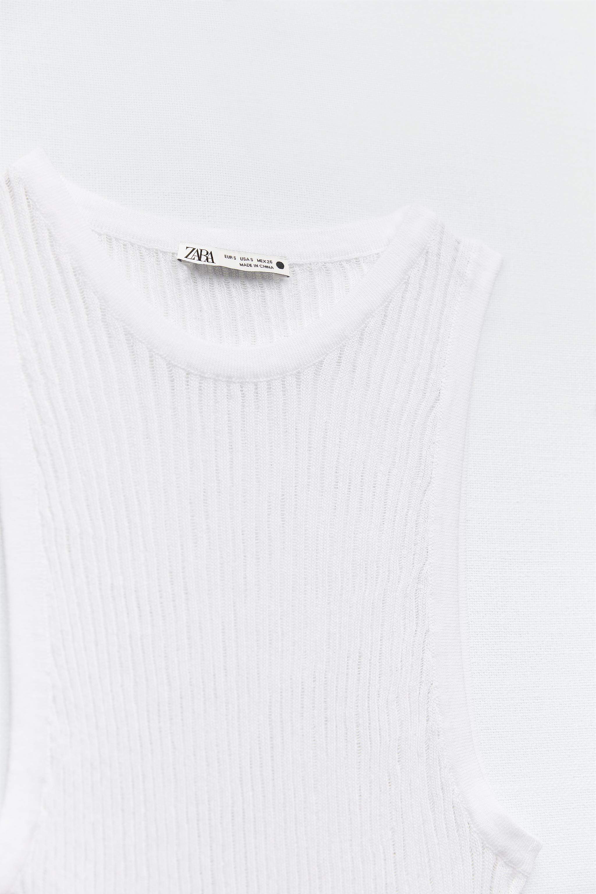 Zara store White Ribbed Knit Tank Crop Top Size S