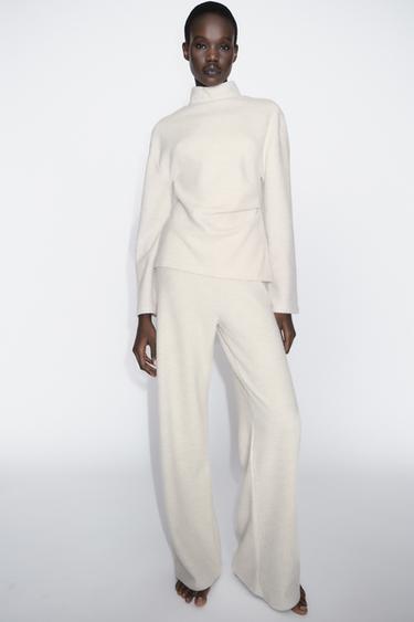 Zara SOFT PLEATED TOP - Beige - Image 0