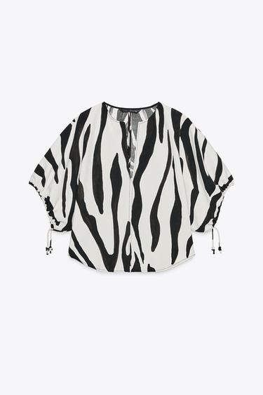ZW COLLECTION ANIMAL PRINT TOP - Ecru / Black by Zara