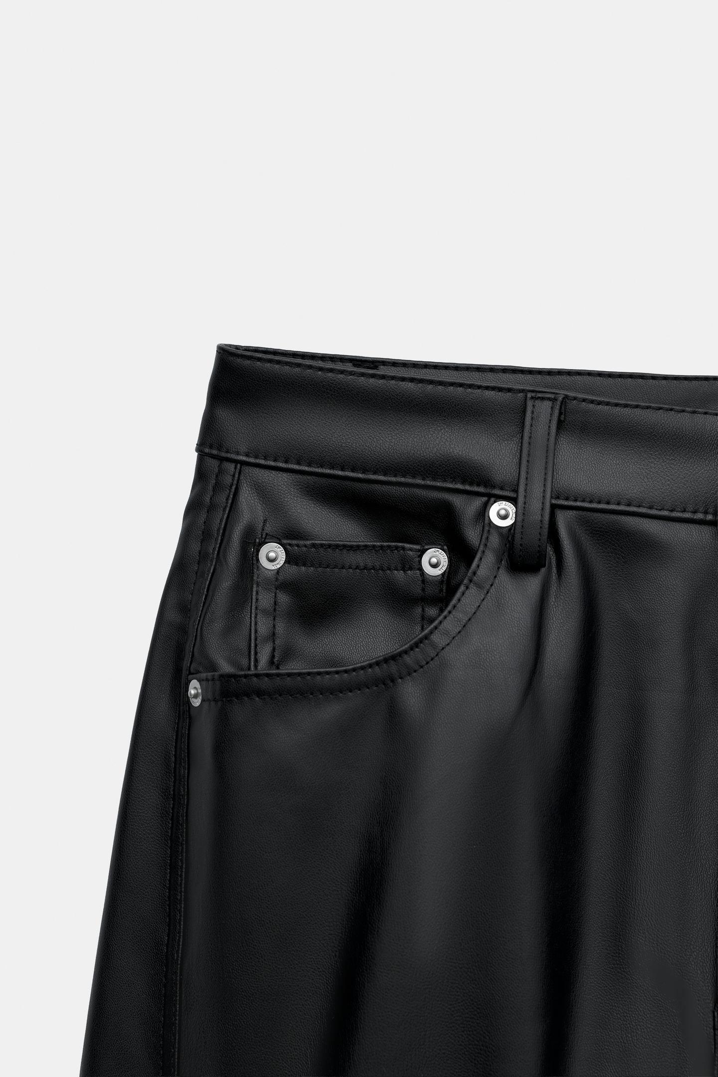 Женские брюки Zara ZW Collection Ankle Faux Leather, цвет: Чёрный — фото 7