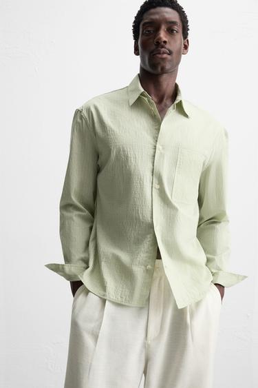 CAMISA RAYAS TEXTURA - Azul / Verde de Zara