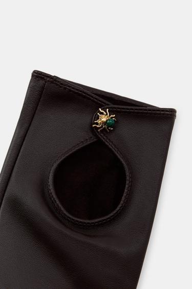 GANTS COURTS EN CUIR 100% ARAIGNÉE - Marron de Zara - Image 1