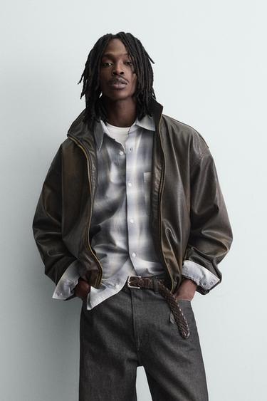 WASHED LEATHER EFFECT JACKET - Brown by Zara