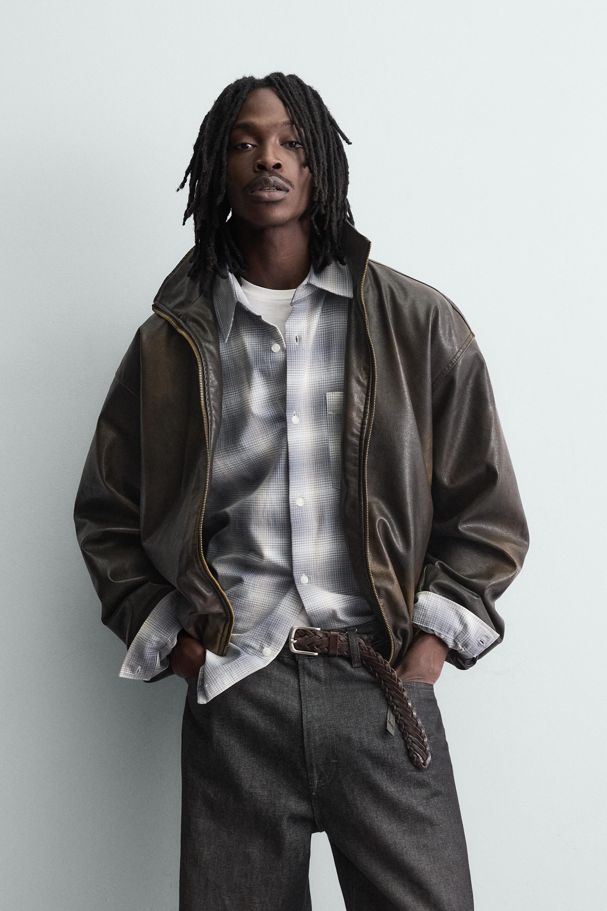 WASHED FAUX LEATHER JACKET