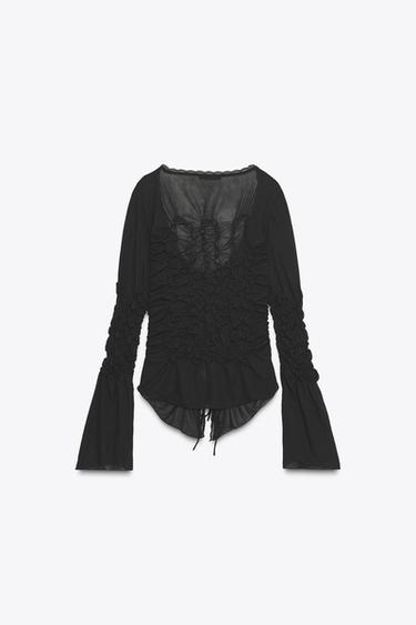 Zara RUCHED TIE TOP - Black
