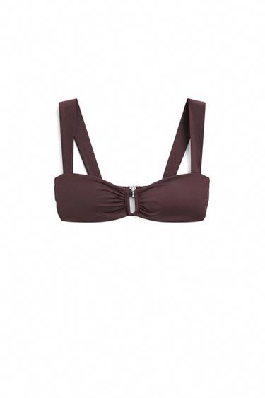Strappy bikini top with gathered detail — Brown 1