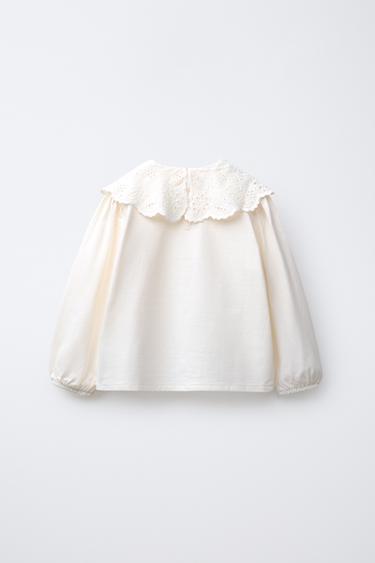T-SHIRT COL BRODÉ - Écru de Zara - Image 1