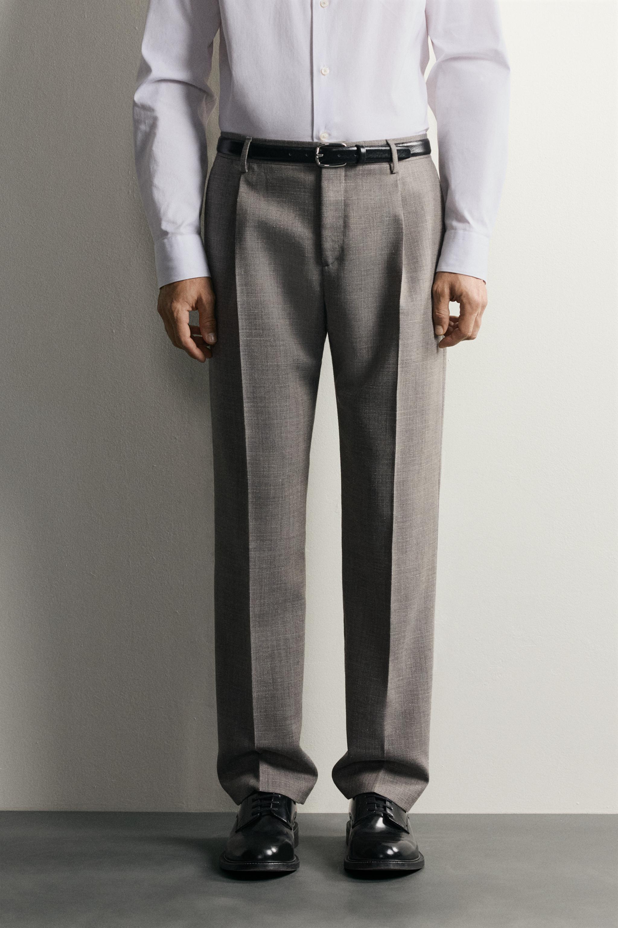 WOOL-BLEND REGULAR FIT TROUSERS — Gray / Beige