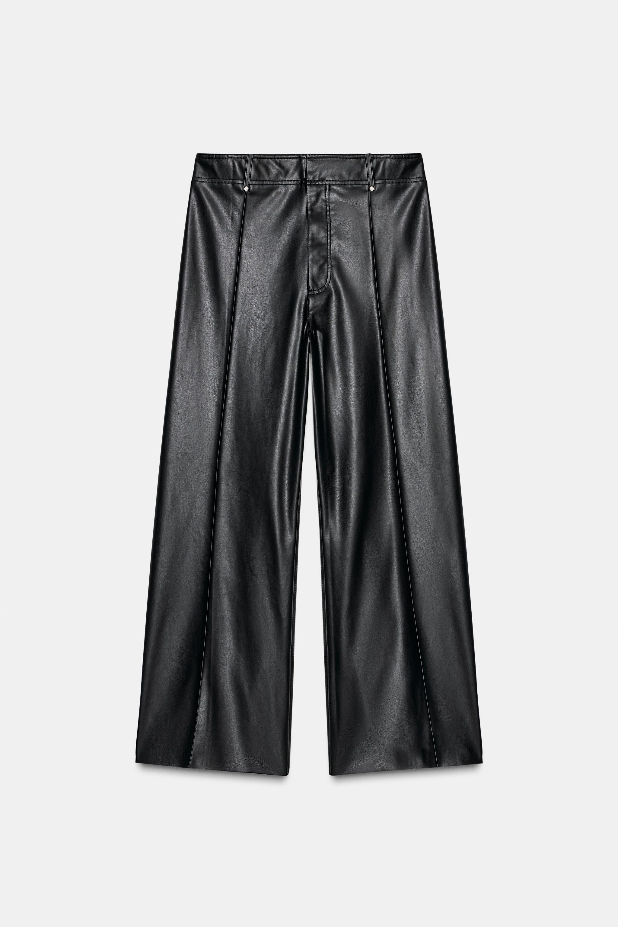 ZW COLLECTION WIDE LEG FAUX LEATHER TAILORED TROUSERS - Brown