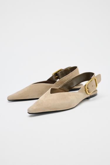 SPLIT SUEDE SLINGBACK SHOES WITH BUCKLE - Beige by Zara - Image 1