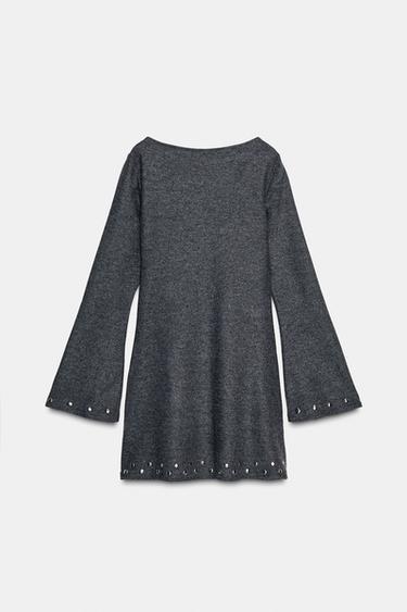 Zara SHORT SOFT STUDDED DRESS - Anthracite grey