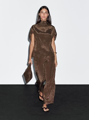 Pantalón raya fina - Marrón oscuro de Zara