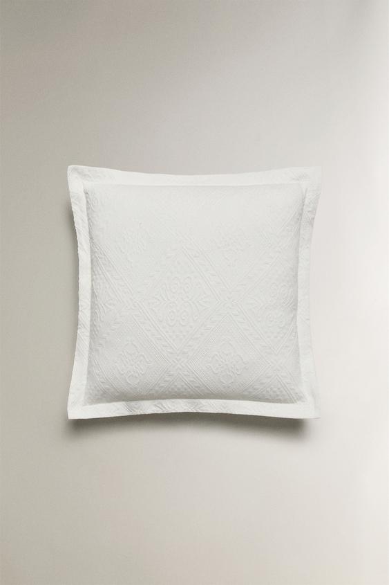 Zara COTTON THROW PILLOW COVER WITH A GEOMETRIC DESIGN - White - Image 0