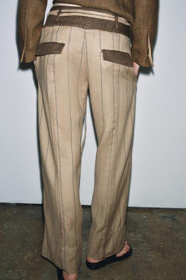 ZW COLLECTION COMBINED LINEN TROUSERS - Mid-camel by Zara - Image 2