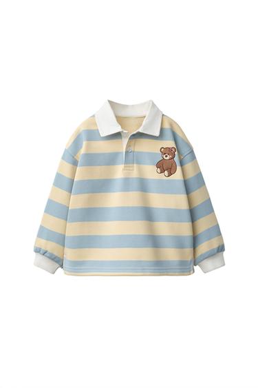 STRIPED EMBROIDERED BEAR POLO SHIRT - Sky blue by Zara