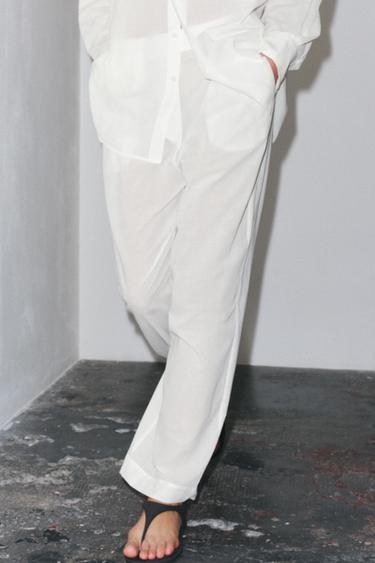 ZW COLLECTION COTTON TROUSERS - White by Zara - Image 1