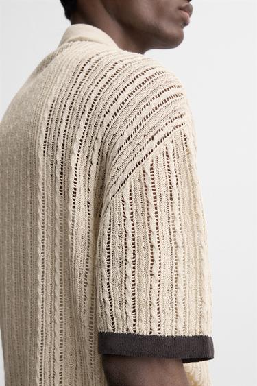 CHEMISE POINT AJOURÉ - Beige de Zara - Image 4