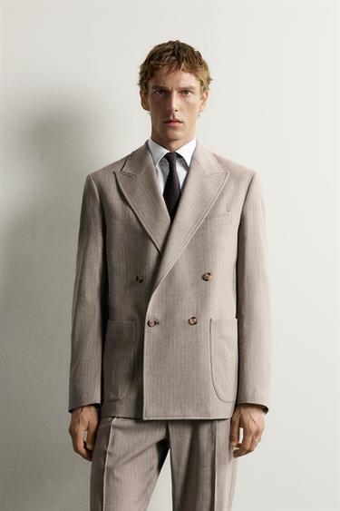 REGULAR FIT DOUBLE-BREASTED PINSTRIPE BLAZER - camel by Zara