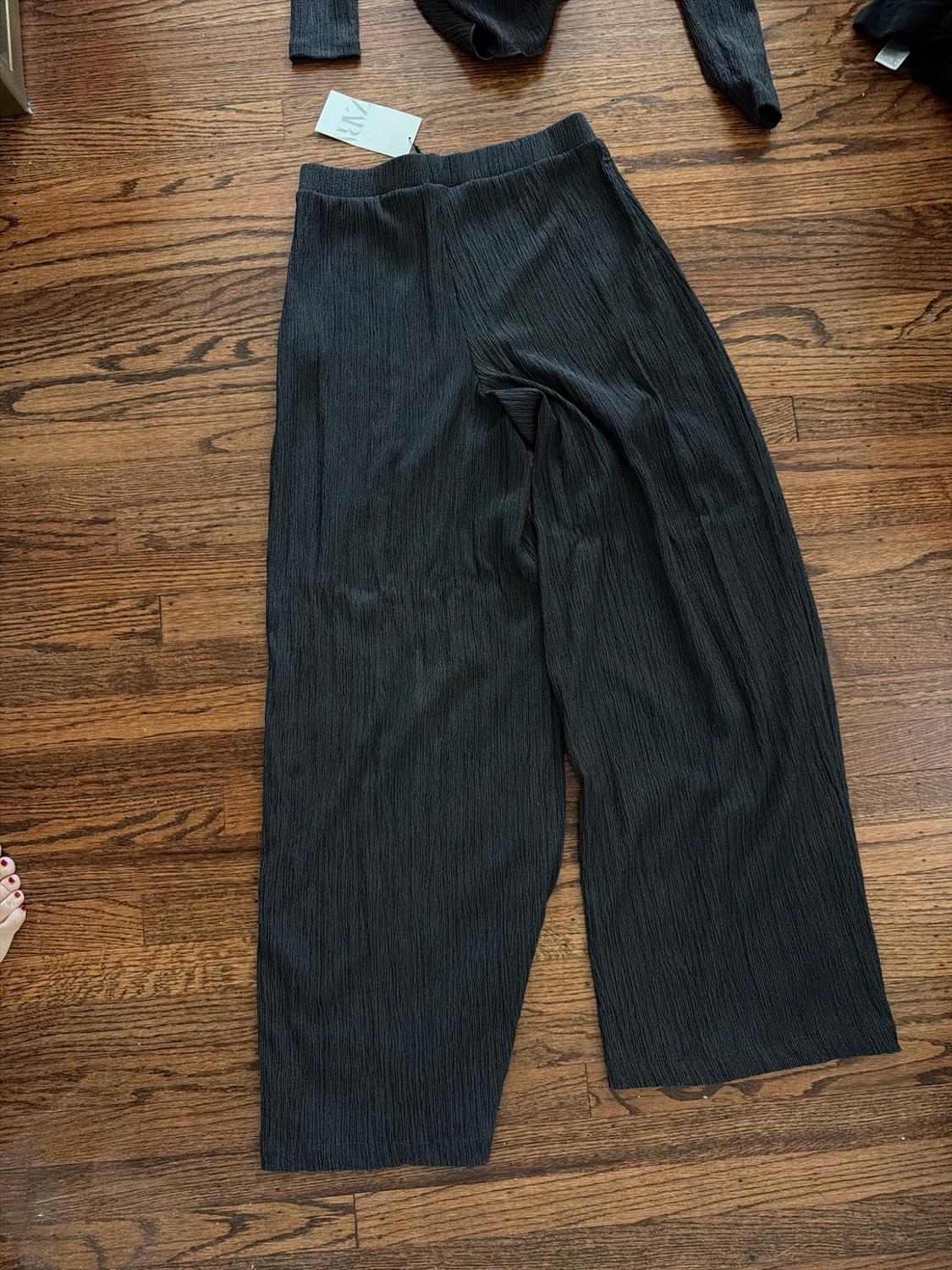 TEXTURED FLOWY WIDE LEG PANTS - Image 2