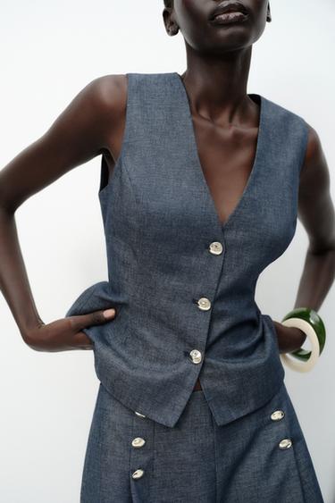 PEPLUM WAISTCOAT WITH LINEN - Light indigo by Zara - Image 3