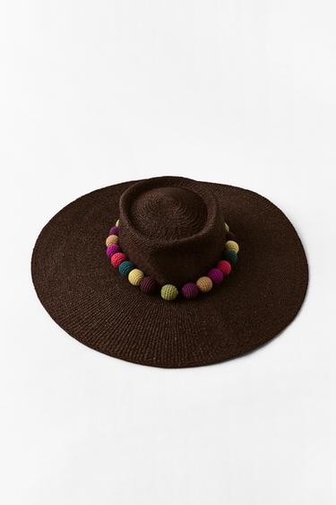 Zara CROCHET BALL HAT - Brown