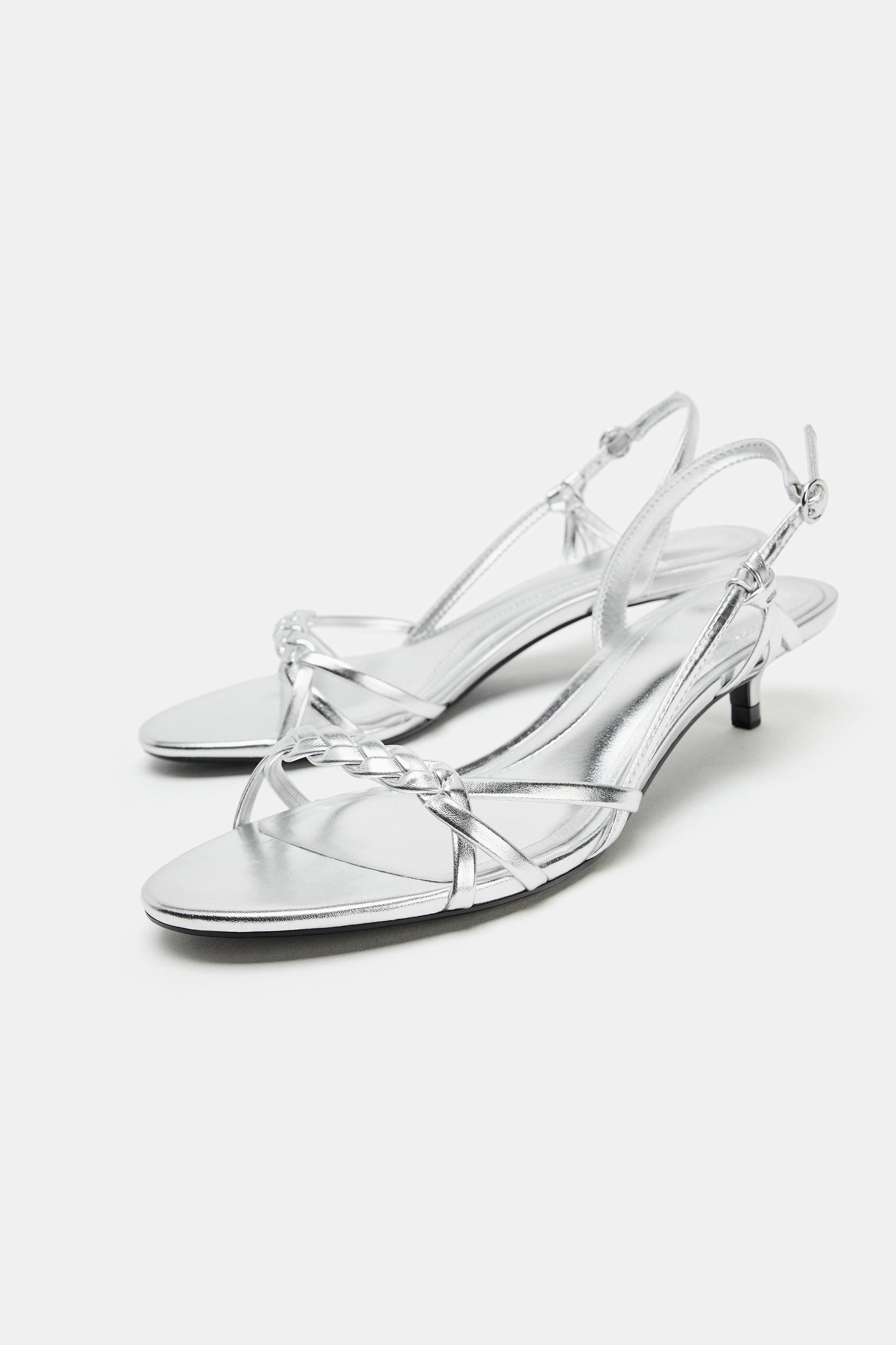 METALLIC KITTEN HEEL SANDALS