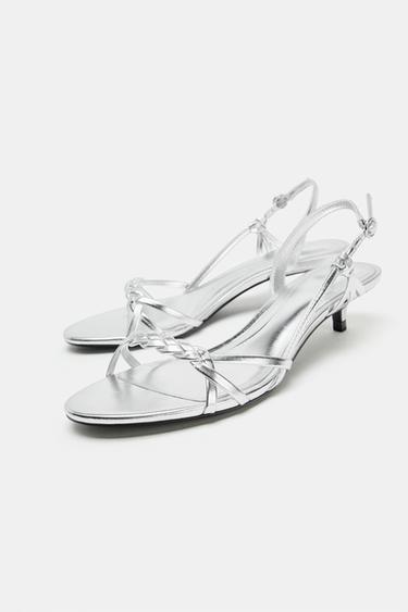 SANDALES KITTEN HEELS MÉTALLISÉES - Argent de Zara - Image 3